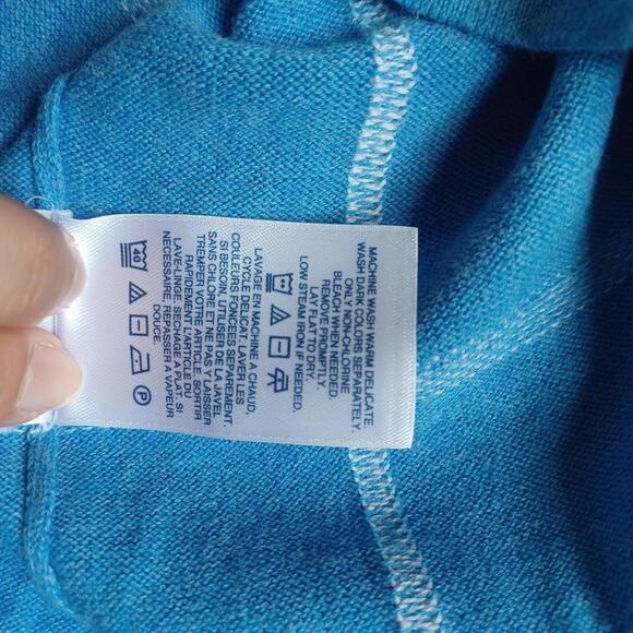 Lands End Plaid Split Hem Sweater Womens M 10-12 V-Neck Blue Nautical Check - Picture 5 of 8